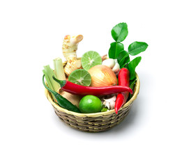 herb and spice ingredients on white background