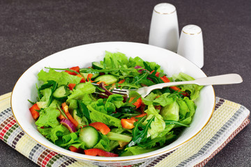Lettuce with Arugula  Cucumber  sweet pepper  red onion and bals
