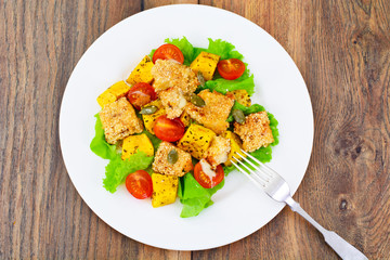 Pumpkin Salad, Suluguni Fried in Sesame, Pumpkin Seeds, Cherry T