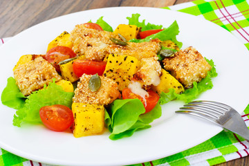 Pumpkin Salad, Suluguni Fried in Sesame, Pumpkin Seeds, Cherry T