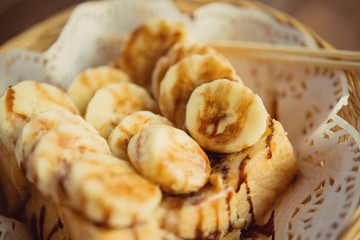 Toast topped with chocolate banana page.