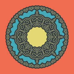 Ethnic Circle Element. Orient Traditional Design. Lace Pattern. Mandala Round Ornament. Vector Fashion Illustration.