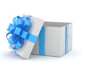 open gift box with bows isolated on white