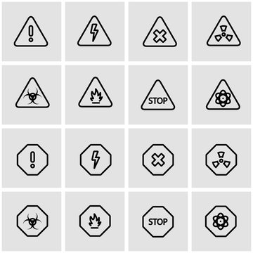 Vector line danger icon set