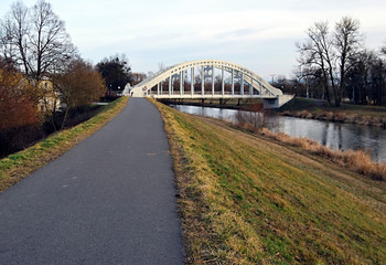 cycle path with Olse river and bridge in Karvina city