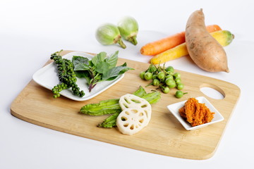 Thai curry. the herb and spice ingredients on white background
