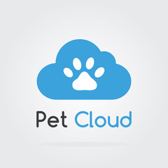 Pet logo cloud concept with paw icon. Vector for pet shop or hotel.