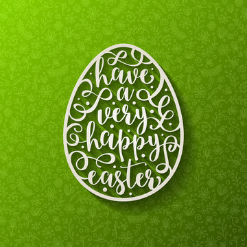 Vector greeting card - Easter egg with calligraphic lettering
