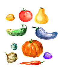 Set of fruits and 
vegetables watercolors