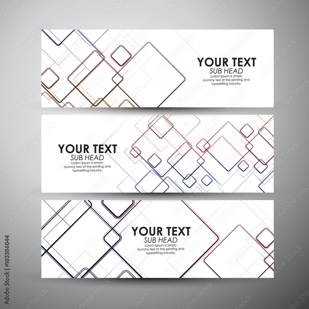 Wall mural vector banners set with abstract square background.