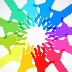 Conceptual circle of colorful hand prints