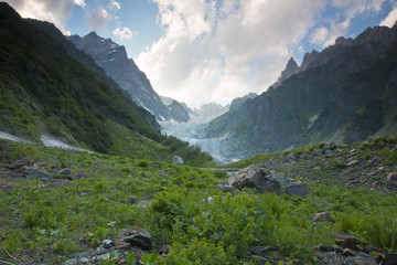Georgia mountains Caucasus valey with Chalati galcier