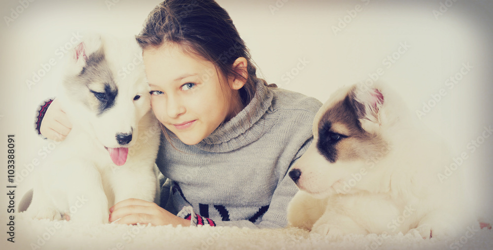 Canvas Prints Child and puppy