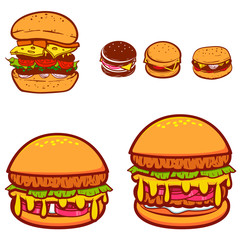 Set of the burgers in vector.