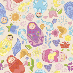 Seamless vector pattern with matryoshka dolls