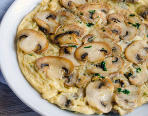 Delicious omelet with mushrooms and tomatoes