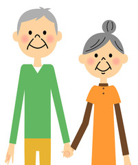 手をつなぐ老夫婦