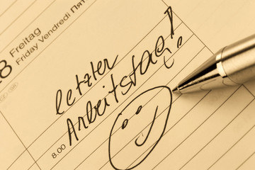 Kalendernotiz, letzter Arbeitstag