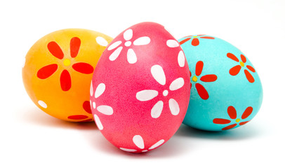 Three colorful handmade easter eggs