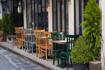 Fototapeta na wymiar Exterior of a cafe in Karakoy streets,Istanbul , Cafes in Karakoy becomes very popular