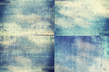 Set of four blue colored grunge texture backgrounds