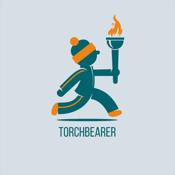 Torchbearer. The winter Olympic games. The athlete runs with the