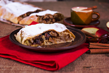 Apple strudel or apple pie  with dates and cinnamon
