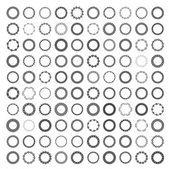 Mega set of 100 the most popular round frames. Monochromatic ethnic borders in huge collection. Isolated on white background. Vector illustration