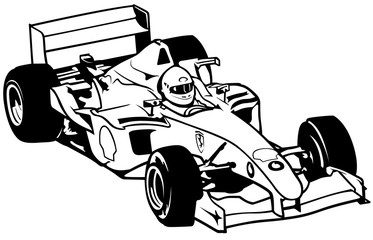 Formula One - Driver And Racing Car Illustration, Vector