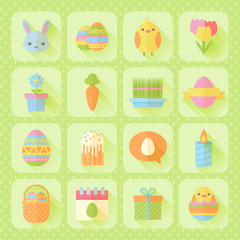 Colorful spring Easter flat icons set