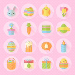Colorful spring Easter flat icons set © Yuzach