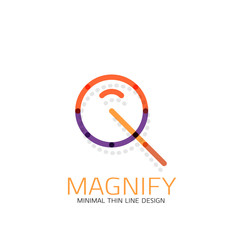 Vector thin line design logo magnifying glass, search and find or zoom logotype concept. Linear minimalistic business icon