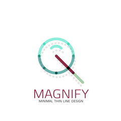 Vector thin line design logo magnifying glass, search and find or zoom logotype concept. Linear minimalistic business icon