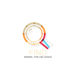 Vector thin line design logo magnifying glass, search and find or zoom logotype concept. Linear minimalistic business icon
