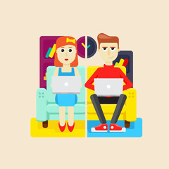 man and woman at a laptop at home