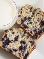 blueberry cake close up with milk
