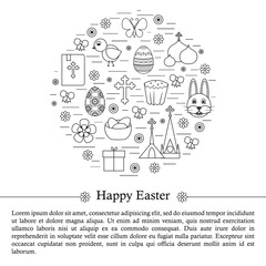 Happy Easter Line Icons Set Circle Shape.