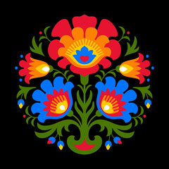 Polish folk inspired flowers on black background - 103396262
