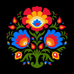 Polish folk inspired flowers on black background - 103396276