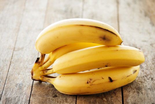 banana close up on wooden background
