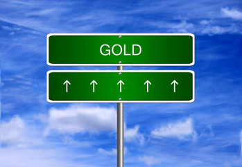 Gold price investment trading arrow going up rising strong industry bull market concept.