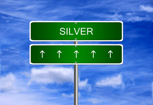 Silver price investment trading arrow going up rising strong industry bull market concept.