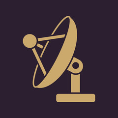 The satellite antenna icon. Communicate and broadcast, telecommunications symbol. Flat