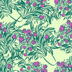 Seamless wallpaper pattern with tulips in vase