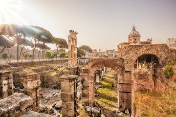 Fototapeta na wymiar Famous Roman ruins in Rome, Italy