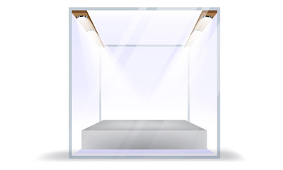 Vector Empty Transparent Glass Box Cube Isolated on White Background