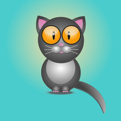 Cute cat with orange eyes, vector illustration