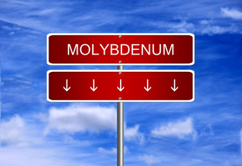 Molybdenum price investment trading crash arrow going down falling industry bear market concept.