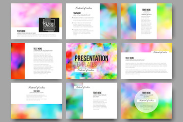 Set of 9 templates for presentation slides. Colorful background, Holi celebration, vector illustration