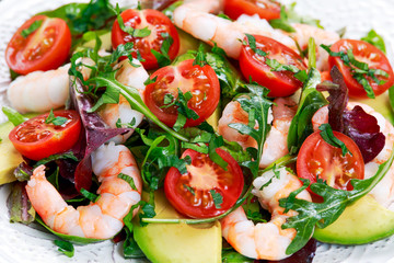Sea Food salad with Shrimp, avocado and vegetables